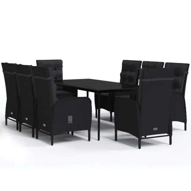 Ensemble à manger de jardin avec coussins 9 pcs noir