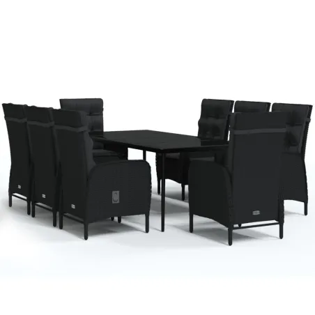 Ensemble à manger de jardin avec coussins 9 pcs noir