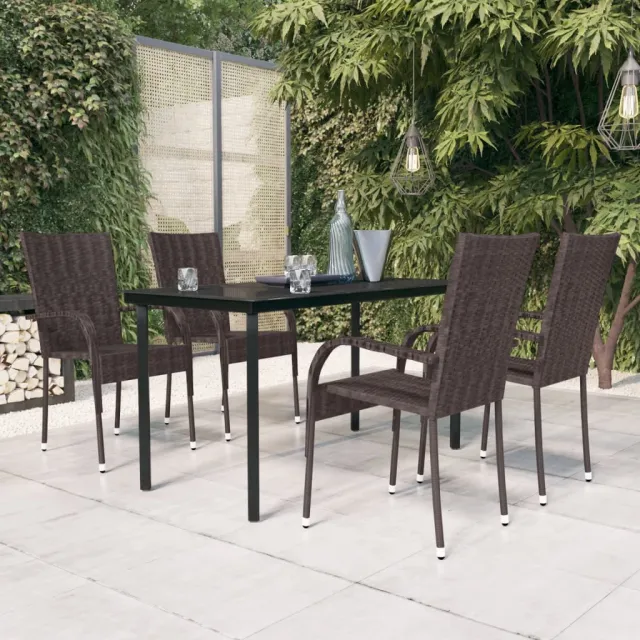 Ensemble à manger de jardin 5 pcs Marron et noir