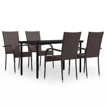 Ensemble à manger de jardin 5 pcs Marron et noir 2