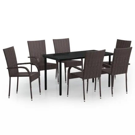 Ensemble à manger de jardin 7 pcs Marron et noir 2