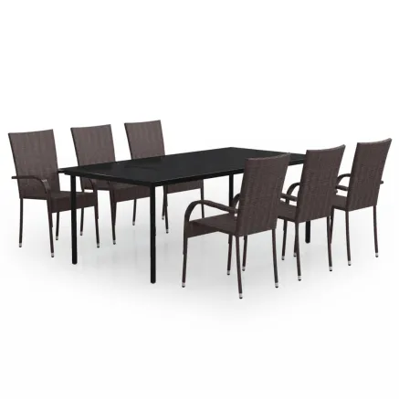 Ensemble à manger de jardin 7 pcs Marron et noir 2