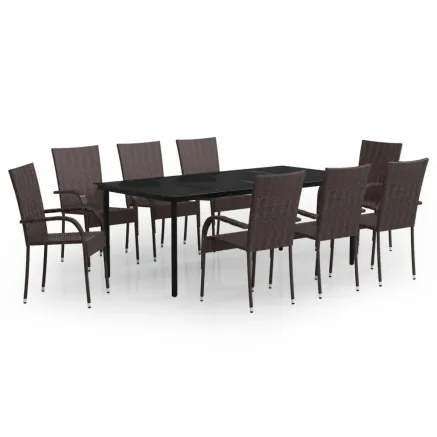 Ensemble à manger de jardin 9 pcs Marron et noir 2