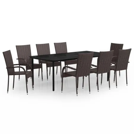 Ensemble à manger de jardin 9 pcs Marron et noir