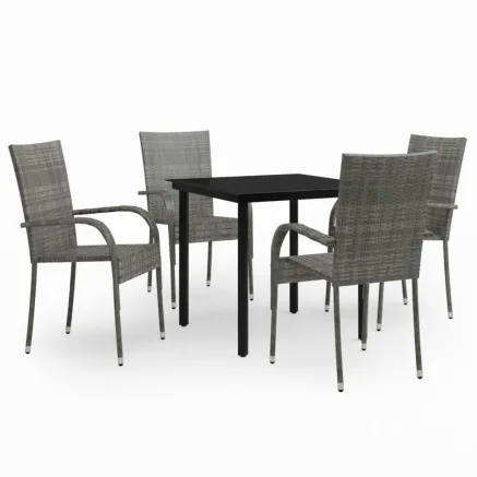 Ensemble à manger de jardin 5 pcs Gris et noir 2