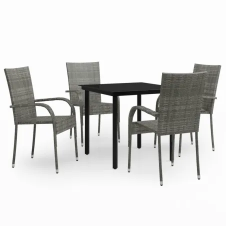 Ensemble à manger de jardin 5 pcs Gris et noir