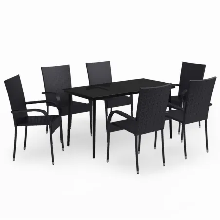 Ensemble à manger de jardin 7 pcs Noir