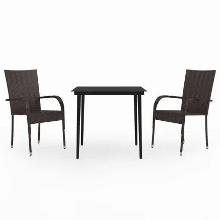 Ensemble à manger de jardin 3 pcs Marron et noir 2