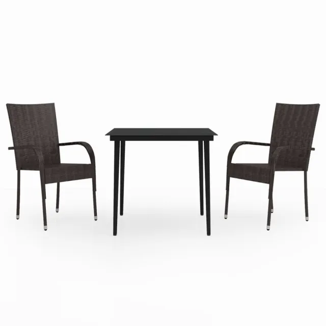 Ensemble à manger de jardin 3 pcs Marron et noir