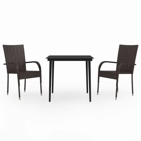 Ensemble à manger de jardin 3 pcs Marron et noir