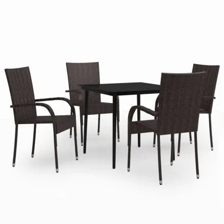 Ensemble à manger de jardin 5 pcs Marron et noir 2