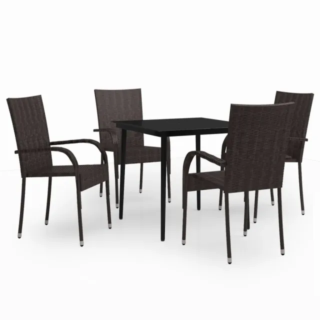 Ensemble à manger de jardin 5 pcs Marron et noir