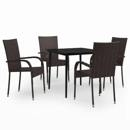 Ensemble à manger de jardin 5 pcs Marron et noir