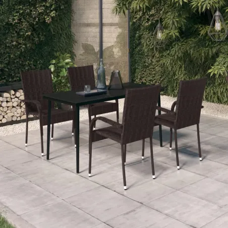 Ensemble à manger de jardin 5 pcs Marron et noir