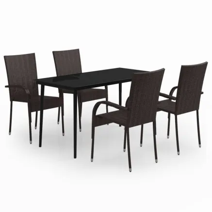Ensemble à manger de jardin 5 pcs Marron et noir 2