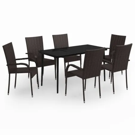 Ensemble à manger de jardin 7 pcs Marron et noir