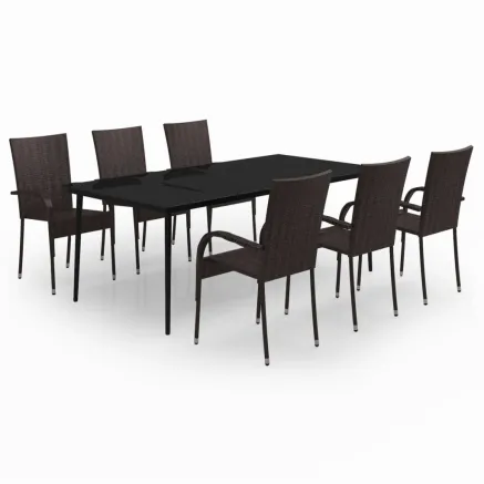 Ensemble à manger de jardin 7 pcs Marron et noir 2