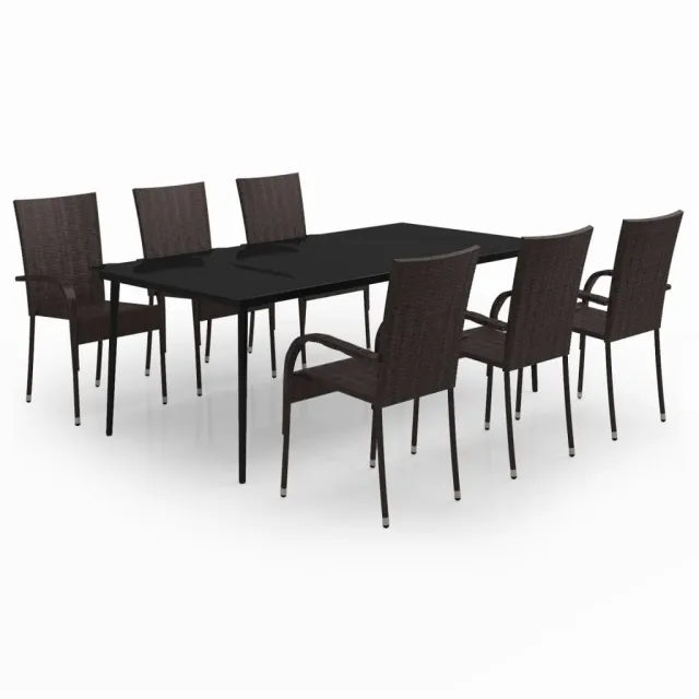 Ensemble à manger de jardin 7 pcs Marron et noir