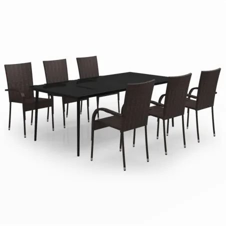 Ensemble à manger de jardin 7 pcs Marron et noir