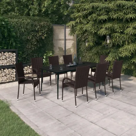 Ensemble à manger de jardin 9 pcs Marron et noir