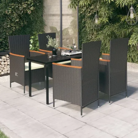 Ensemble à manger de jardin avec coussins 5 pcs Noir