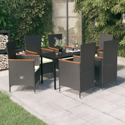 Ensemble à manger de jardin avec coussins 7 pcs Noir