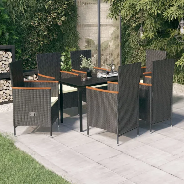 Ensemble à manger de jardin avec coussins 7 pcs Noir