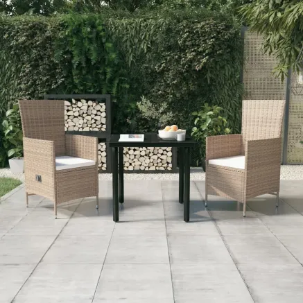 Ensemble à manger de jardin avec coussins 3 pcs Beige