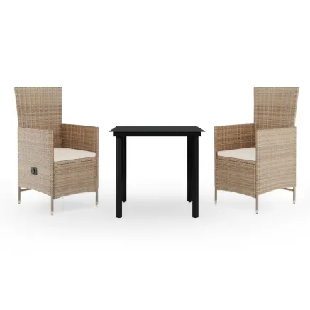 Ensemble à manger de jardin avec coussins 3 pcs Beige 2
