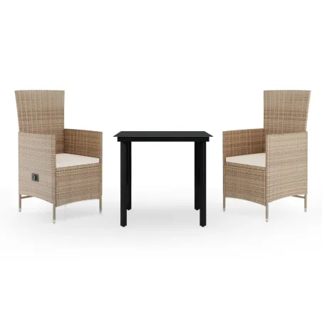 Ensemble à manger de jardin avec coussins 3 pcs Beige