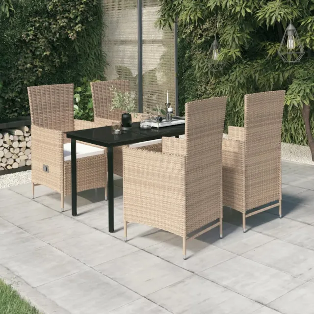 Ensemble à manger de jardin avec coussins 5 pcs Beige