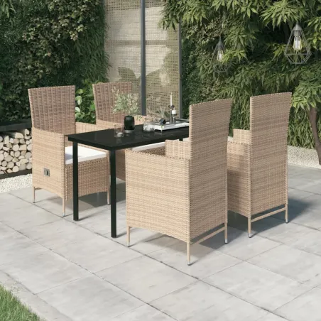 Ensemble à manger de jardin avec coussins 5 pcs Beige
