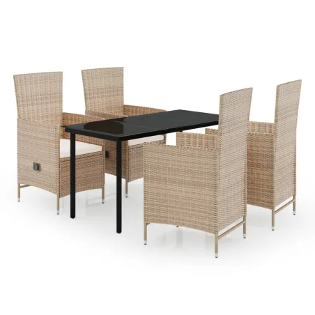 Ensemble à manger de jardin avec coussins 5 pcs Beige