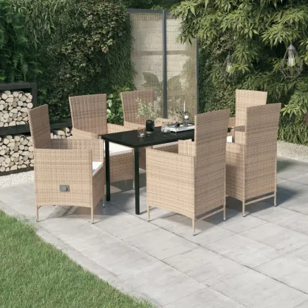 Ensemble à manger de jardin avec coussins 7 pcs Beige