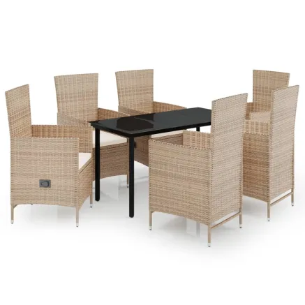 Ensemble à manger de jardin avec coussins 7 pcs Beige 2