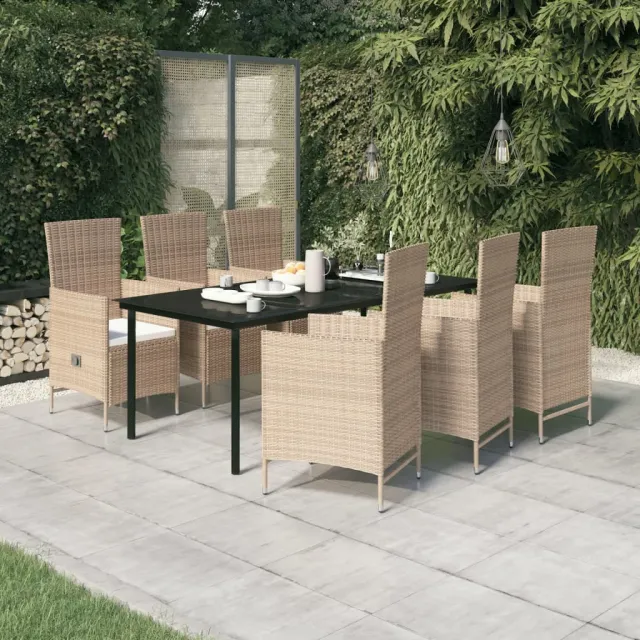 Ensemble à manger de jardin avec coussins 7 pcs Beige