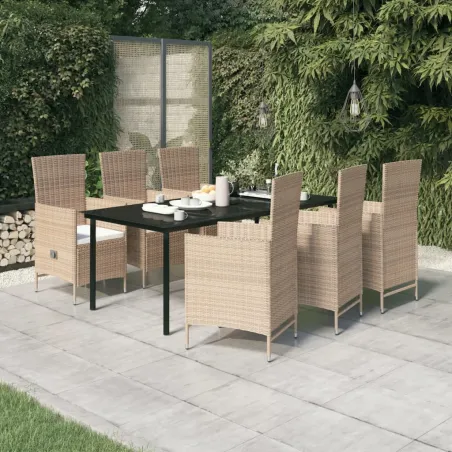 Ensemble à manger de jardin avec coussins 7 pcs Beige