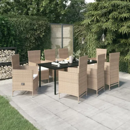 Ensemble à manger de jardin avec coussins 9 pcs Beige