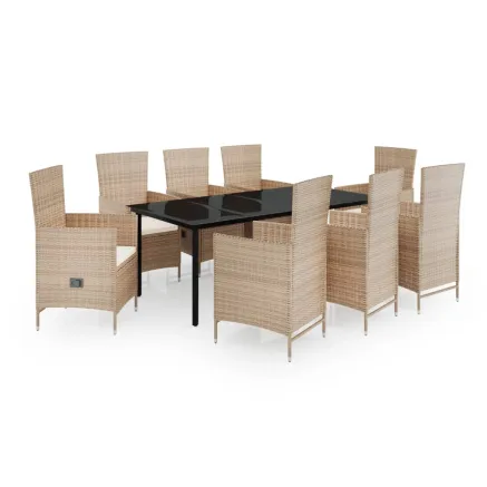 Ensemble à manger de jardin avec coussins 9 pcs Beige 2