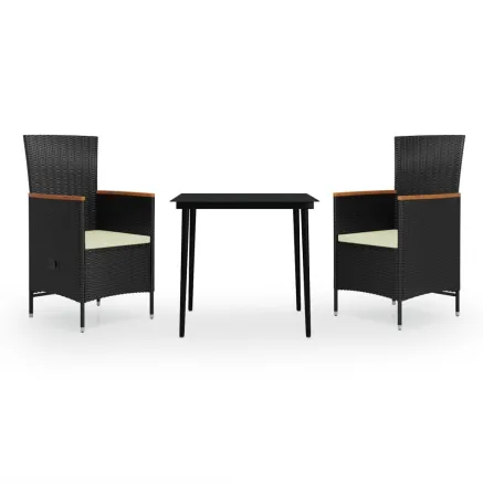 Ensemble à manger de jardin avec coussins 3 pcs noir 2