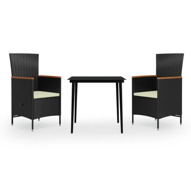 Ensemble à manger de jardin avec coussins 3 pcs noir