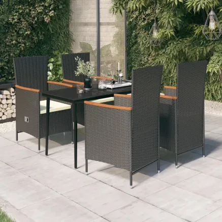 Ensemble à manger de jardin avec coussins 5 pcs Noir