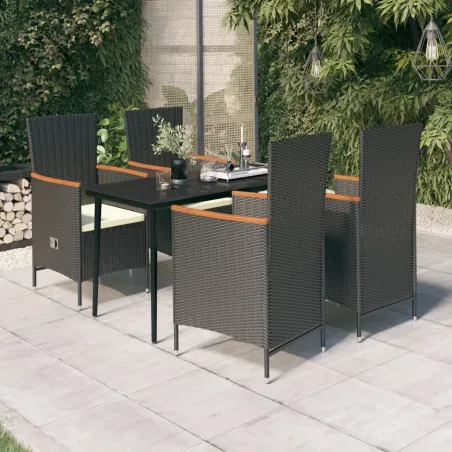 Ensemble à manger de jardin avec coussins 5 pcs Noir