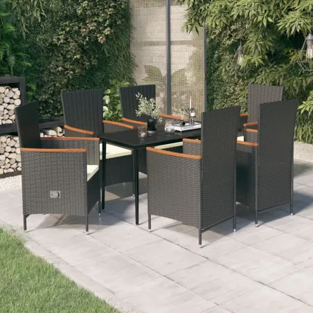 Ensemble à manger de jardin avec coussins 7 pcs Noir