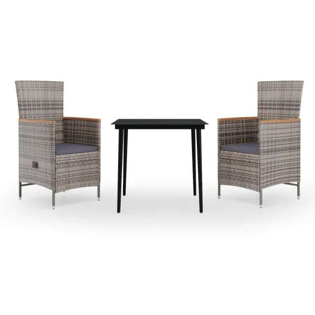 Ensemble à manger de jardin avec coussins 3 pcs Gris