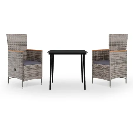 Ensemble à manger de jardin avec coussins 3 pcs Gris