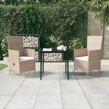 Ensemble à manger de jardin avec coussins 3 pcs Beige