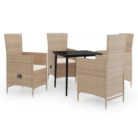 Ensemble à manger de jardin avec coussins 5 pcs Beige
