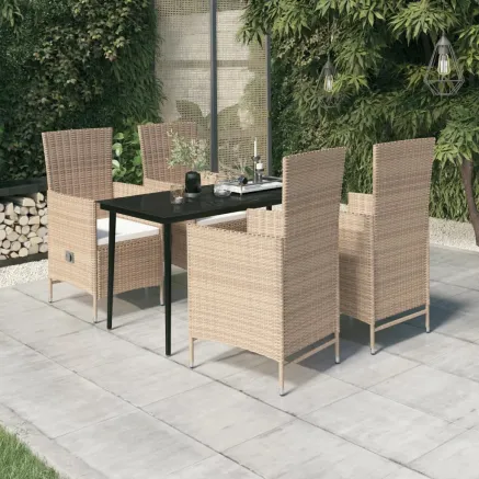 Ensemble à manger de jardin avec coussins 5 pcs Beige