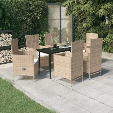 Ensemble à manger de jardin avec coussins 7 pcs Beige